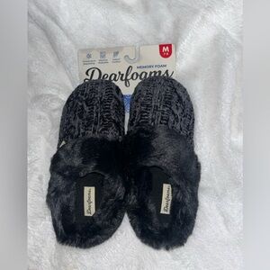 Dearfoams Black Fuzzy Slippers